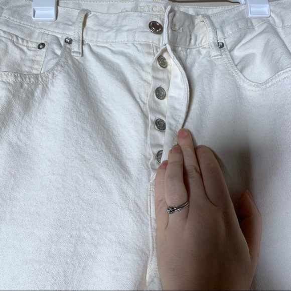 american eagle white crop wide leg hem raw 100% cotton button fly sz 16 short - Picture 6 of 10